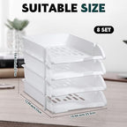 Fainne 8 Pcs Stackable Paper Trays Organizer Letter Tray for Desk, White - Image 2