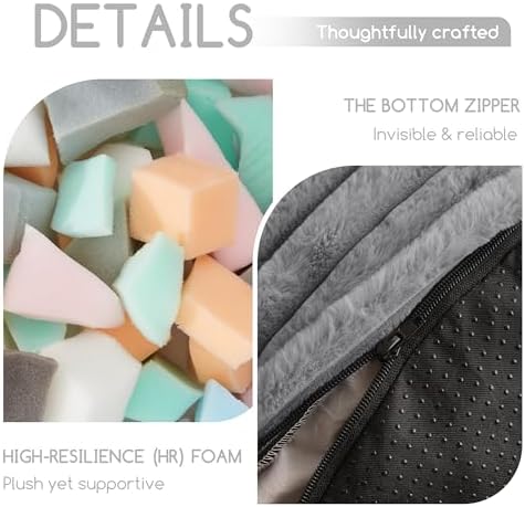 HIGOGOGO Round Stuffed Pouf Ottoman, Stripe Faux Fur Poufs with Foam Chunk Filling, Furry and Fluffy Pouf Foot Stool Storage Ottoman, 20 X 15 Floor Poufs Foot Rest for Living Room, Grey - Image 4
