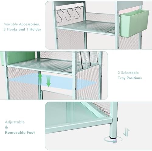 Mint Green Kids Nightstand, Small Nightstand for Bedroom, End Table with Hooks and Holder, Toddler Bedside Table, Desk Organizer for Office, Small Desk for Living Room, Dorm (Mint) - Image 4