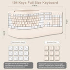 Wireless Keyboard and Mouse Combo, 2.4G Ergonomic Wave Keys(Milk Tea-A) - Image 7