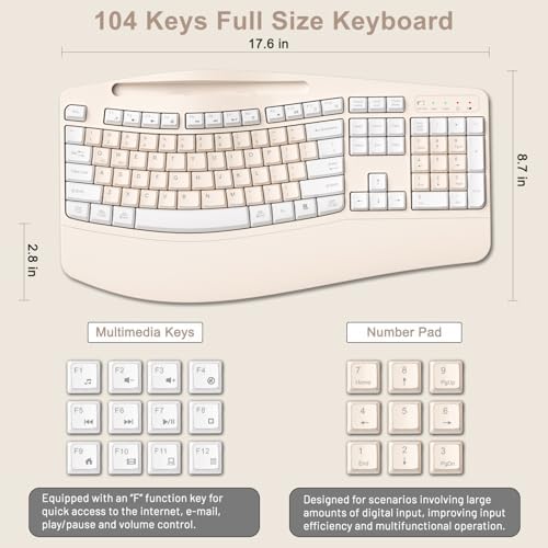 Wireless Keyboard and Mouse Combo, 2.4G Ergonomic Wave Keys(Milk Tea-A) - Image 7