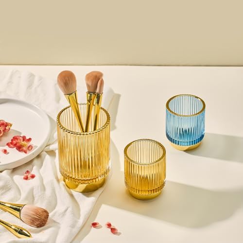 Makeup Brush Holder Organizer,Toothbrush Holders,Desk Pen Pencil Holder,Multifunctional Vintage Glass Brush Cup（S+L/White/A3-4-US） - Image 6