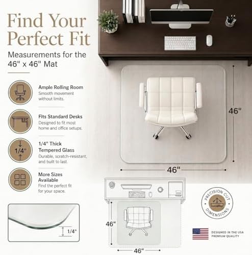 Tempered Glass Office Chair Mat for Carpet & Hardwood, 46" x 46", Clear - Image 6