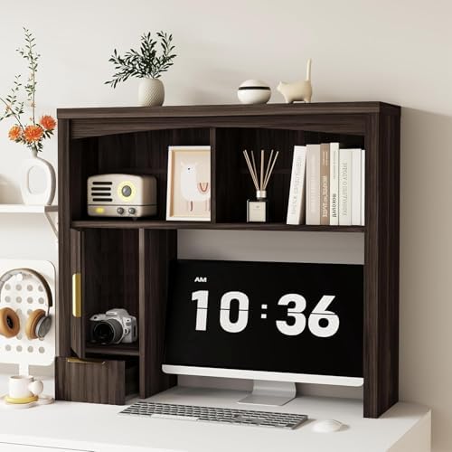 Desktop Shelf, Wooden Desk Hutch with Storage, Desktop Bookshelf - Image 3