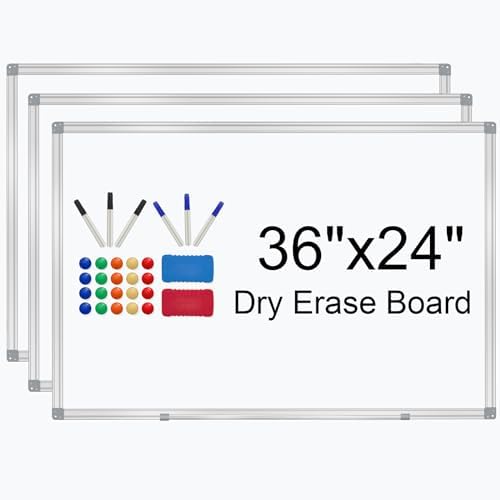 H-Qprobd 3' x 2' Whiteboard Dry Erase White Board for Wall 36x24 (3pcs) Magnetic Boards for Office Classroom & Home, Small Wall Whiteboard Including 6 Markers, 20 Magnets, 2 Erasers by H-Qprobd