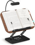Book Stand with Reading Light, 360° Rotating Book Holder for Desk, Foldable Cookbook Stand with Page Clips, Height & Angle Adjustable Reading Stand for Textbooks, Tablets by SupeDesk