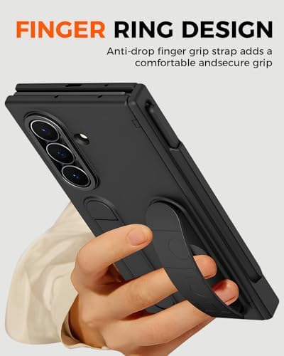 NINKI S Pen for Samsung Galaxy Z Trifold Case with Card Holder & Finger Strap,Shockproof Hinge Screen Protector + Wallet + Stand Handle Grip for Galaxy Z Trifold Phone Case with S Pen Holder Men Black - Image 5