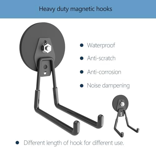 Heavy Duty Magnetic Hooks - Anti-Slide Garage Hanger, Magnetic Mounting for Garden Tools, Hose, Power Drill, Steel Pegboard, Workshop (8 Pack) - Image 3