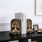 Tree of Life Bookends, Black Gold 2 Non-Skid Heavy Decorative Bookends for Shelves Or Bookcase, Elegant Bookends for Library Office Decor, Home Décor Gift - Image 2