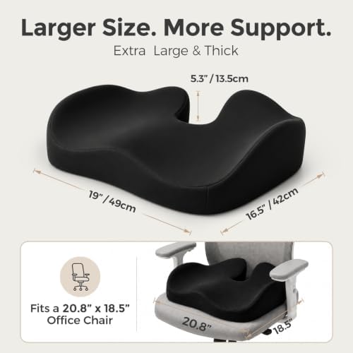 Sytopia Extra Large Office Chair Cushion, 19" x 17" Ergonomic Memory Foam Seat Cushion, Pressure Relief for Tailbone Pain, Sciatica & Hip Pain, Booster Pad for Sitting & Driving, Extra Cover (Black) - Image 3