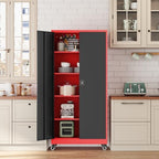 Fesbos Metal Rolling Storage Cabinet-74.6” Tall Steel File Cabinets with Wheels Lockable Doors and Adjustable Shelves-Black & Red Steel Storage Cabinet for Home, School, Office, Garage - Image 5