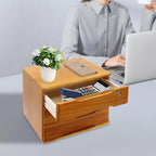 Wooden Desk Organizer with Drawers and Lock, Desktop Storage Cabinet,Drawer Organizer Desktop Drawer Wooden Storage Box for Home office Supplies (Wood, 3Tier) - Image 2
