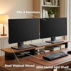 Walnut Monitor Stand for Desk (44 Inch) Large Monitor Stands for 2 Monitors, Desk Shelf for Top of Desk Walnut Monitor Shelf - Image 3