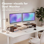 Dual Monitor Riser, Acrylic Monitor Riser, Adjustable Angle & Length Computer Monitor Stand, Wide Desk Shelf for Top of Desk for Home Office_Wood Look Small - Image 4