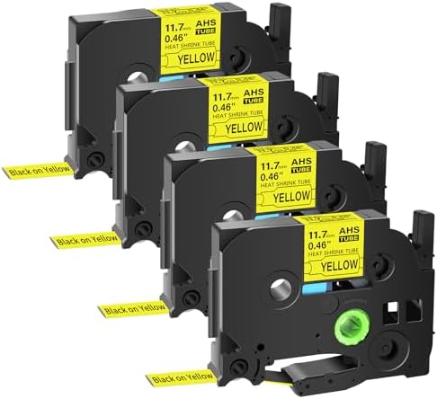 GREENCYCLE 4 Pack HSe-631 HS2-631 HS-631 Heat Shrink Tube Label Tape 1/2" 11.7 mm 0.46 inch Black on Yellow Compatible for Brother P-Touch PT-D200 D210 D400 D600 PTE300 PTE550W PTP700 P710BT PTP750W by greencycle