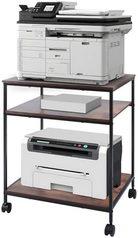EMERIT 3-Tier Printer Stand for Laser/Inkjet/All-in-One - 23.6x18.9x31.5 Heavy Duty Cart w/Adjustable Shelves & Lockable Wheels, Storage for Scanner/Fax/Supplies - Industrial Home & Office by eMeritDirect