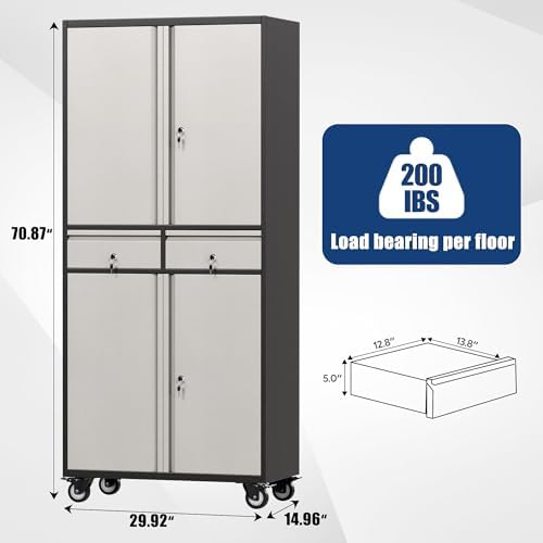 SUXXAN 71" Metal Garage Storage Cabinet with Pegboards,Drawers - Image 3