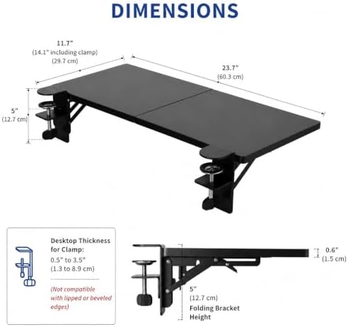 Desk Extender , 23.6'' x11.8 '' Foldable Table Extension Folding Wall Table Keyboard Extender for Desk Clamp-on Shelf for Dorm Bunk, Office, Kitchen Bar, additional storage platforms - Image 3