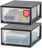 IRIS USA 2-Pack 30 Qt. Stacking Drawer Organizer with Sliding Drawer, Black by IRISUSA