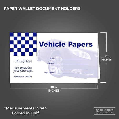 Vehicle Papers Wallets - Car Document Holders (50 per Pack) (Blue) - Image 2