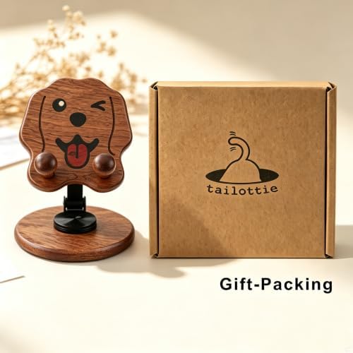 Gift for Dog Lovers – Wooden Dog Phone Stand – 360° Rotating Handmade Desk Decor – Solid Wood Desk Companion for Home Office (Golden Retriever) - Image 3