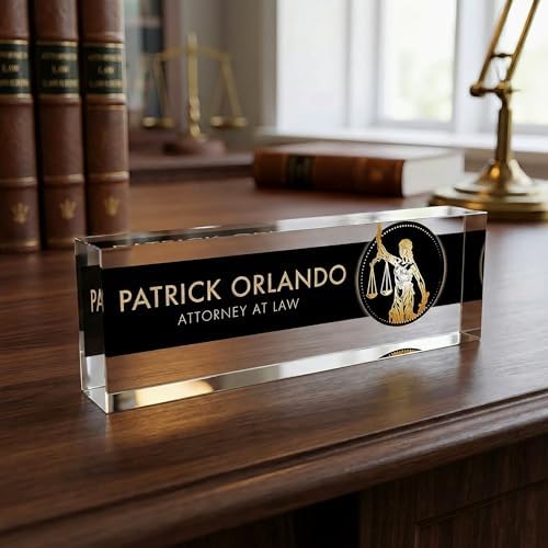 Artblox Office Desk Name Plate Personalized | Custom Name Plates for Desks | Lawyer Design On Clear Acrylic Glass | Office Desk Decor - (8" x 2.5") - Image 2