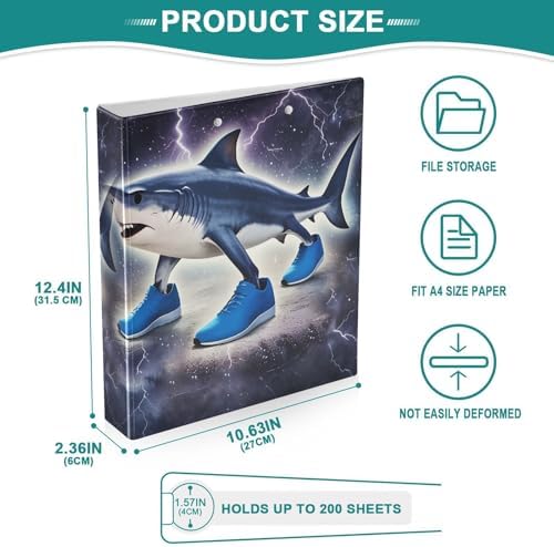 ALAZA Tralalero Tralala Meme Italian Brainrot Shark 1 3 Ring Binder 1.5 Inch Three Ring Office Binders w/clipboard & 3 Pockets, Hold 200 Sheets, 2 pcs - Image 5