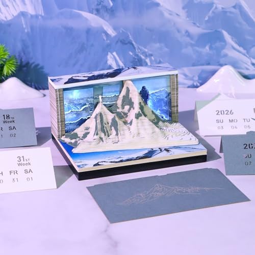 3D Memo Pad, 3D Calendar 2027, Time Piece Calendar, Tear-Off Calendars 2027, 3D Paper Carving Art Memo Pad, Art Carving Sticky Notes for Office Home Gifts Ornaments (Mount Everest) - Image 3