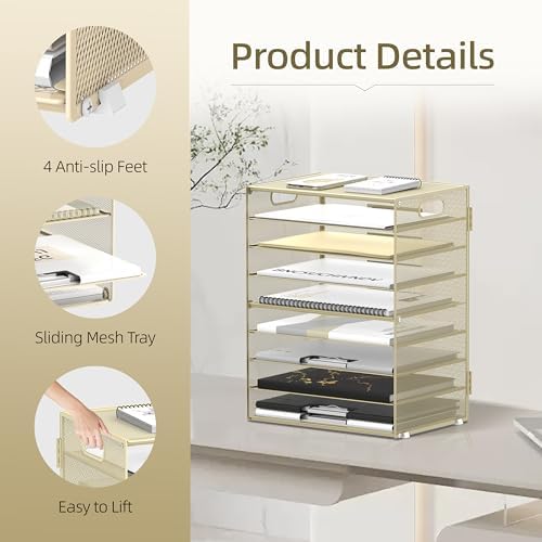 9-Tier Paper Organizer for Desk, Letter Tray with Handles, Golden Yellow - Image 5