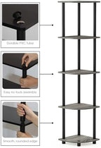 Furinno TURN-N-TUBE Corner Shelf, 5-Tier Corner Bookshelf, Open Storage Shelves, for Organization and Storage, Living Room, Home Office, Garage, Bedroom, French Oak - Image 4