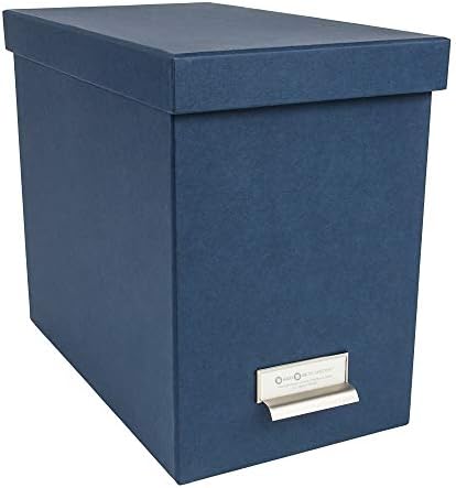 Bigso John Fiberboard Label Frame Desktop File Storage Box - Document Organizer for Important Paperwork - Durable Hanging File Box with a Lid & Metal Label Window - 7.36 x 13.38 x 10.51 in - Blue by Bigso