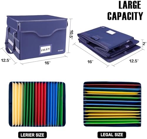 DocSafe Fireproof Document Box with Lock, File Storage Organizer with Mesh Pockets, Collapsible Portable File Box Home Office Safe Filing Cabinet with Handle for Hanging Letter/Legal Folder, Blue - Image 5