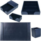 DACASSO Bonded Leather Desk Set - Luxury Leather Desk Pad & Desk Organization Essentials (Navy Blue, 5 Piece) - Image 4