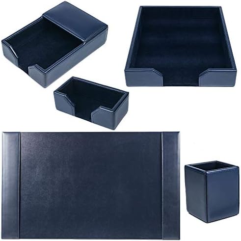 DACASSO Bonded Leather Desk Set - Luxury Leather Desk Pad & Desk Organization Essentials (Navy Blue, 5 Piece) - Image 4