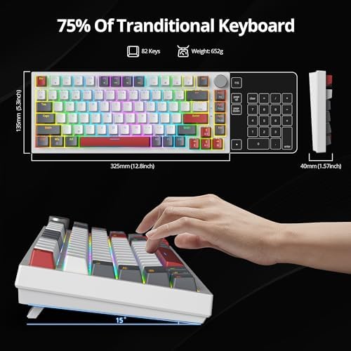 Guffercty kred 75% Percent Mechanical Keyboard with Knob, Gasket Mouted Wired TKL Gaming Keyboard 75 Percent Hot Swappable Programmable for Windows Laptop PC Gamer（82 Grey） - Image 6