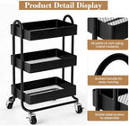 3 Tier Metal Rolling Cart, Utility Storage Cart Shelf Organizer with Wheels for Home & Office, Black - Image 5