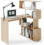 Mondeer Corner Desk, L Shaped Desk with Rotatable Storage Shelves, Oak by Mondeer