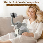 Phone Holder, Phone Mount with 360° Rotating Clip 45° Adjustable Trunk, Elephant Stuffed Animal with Ear Pockets Glasses Cloth Scarf & Back Headphone Fit, Cell Phone Holder for Desk Bed Sofa Car- Gray - Image 3