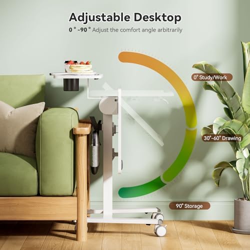 24" Mobile Standing Desk, Tiltable Top with 2-Tier Shelves, White - Image 5