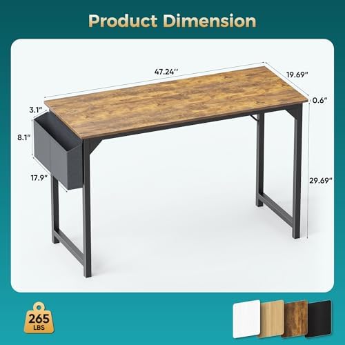 OLIXIS 47 Inch Computer Office Desk for Small Spaces, Writing Gaming Work Desk Modern Study Table with Storage Bag & Headphone Hook Home Bedroom, Rustic Brown - Image 3