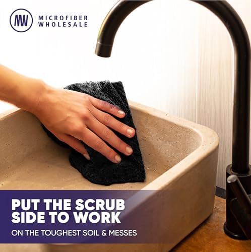 Microfiber Wholesale Pronto Cloths, Dual-Sided Microfiber Cleaning Towels, Soft Plush & Scrub Cloths for Dusting, Scrubbing, Kitchen, Windows & Car Detailing, Absorbent Bulk 50-Pack Black - Image 5