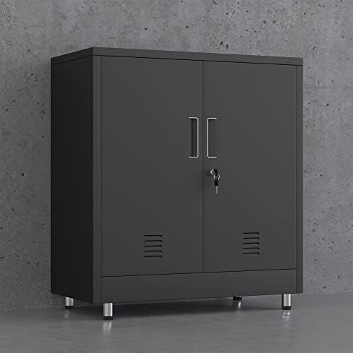 JINGUR Metal Storage Cabinet with Locking Doors and Adjustable Shelf, Small Lockable Sideboard Buffet Cabinet for Home Office Hallway Entryway Living Dining Room (Black) - Image 6