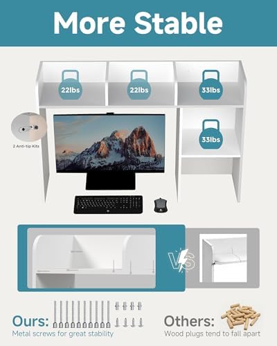 LAND·VOI Desktop Bookshelf, Countertop Storage Hutch with 5 Shelves for Computer Desk, Desk Organizer for Home Office Dorm, Dressing Tabletop, Bar Countertop, White EDS01W - Image 4