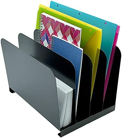 Huron Desktop File Organizer Vertical 4 Slot, Black Commercial Grade Steel by Huron