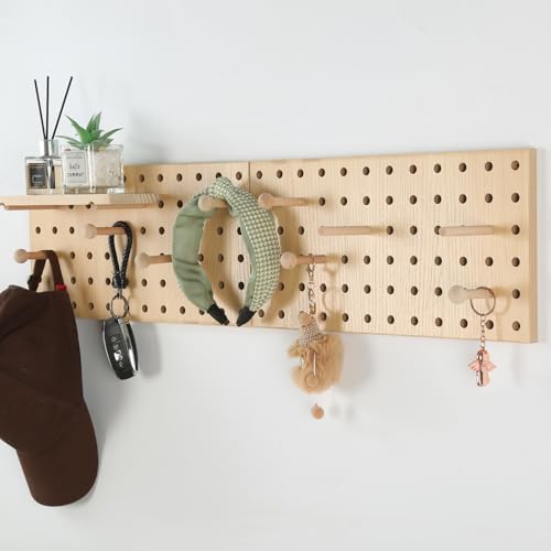 2 Pack Beige Wooden Pegboard Modular Wall Organizer by UMICAL