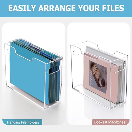 Clear Acrylic Hanging File Organizer Box with Handle, Letter Size Portable File Folder Storage Box, Filing Holder for Desk Home Office - 1 Pack - Image 4