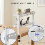 Clamp on Desk Shelf White, 24in 2-Tier Office Desk Shelves Organizer, Shelf for Top of Desk with Headphone Holder and Hooks, Desktop Storage Rack for Home Workspace, Study Rooms, Gaming Accessories - Image 5