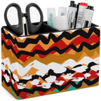 PU Leather Multi-Compartment Pen Holder Desktop Organizer Pencil Cup Storage Caddy for Office Home Supplies Bold Brushstrokes And Zigzag Lines with Ethnic And Tribal Motifs by Unknown
