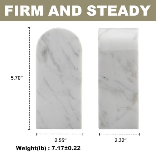 Koville Luxury Greek Marble Bookends for Shelves, Decorative Book Ends, 7lbs Heavy-Duty Marble Book Holders, Bookshelf Apartment Decor for Normal Books/CD/Video Games(Volakas) - Image 2