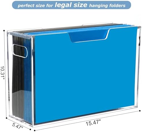 DINGHUO Legal Size File Organizer, Acrylic Protable Hanging File Organizer with Handles, Clear Storage File Folder Holder Filing Box Crate for Desk, School, Office Supplies - 1 Pack - Image 2